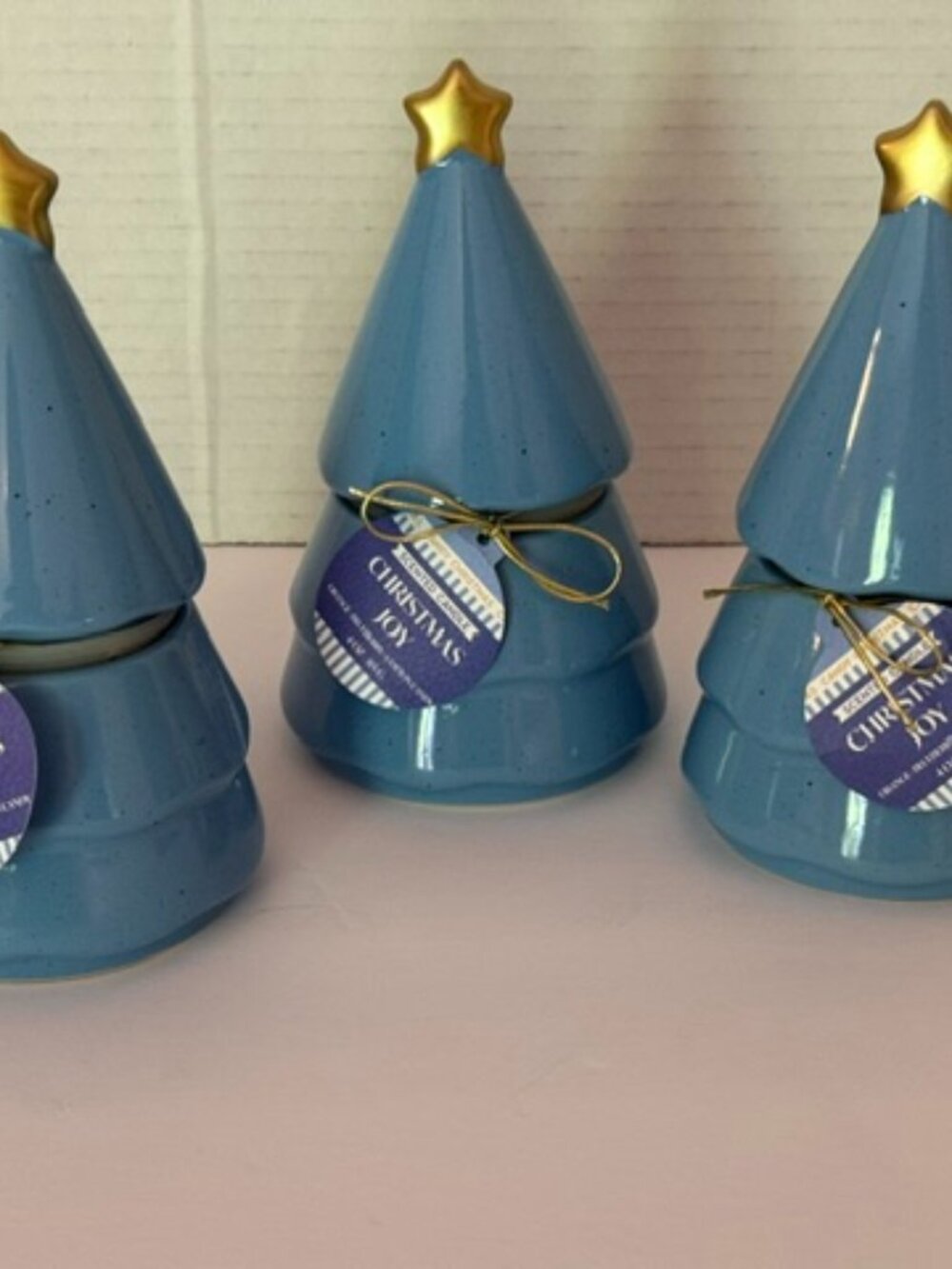 3 New-Scented Blue Ceramic Christmas Tree Candle-Christmas Joy- 4 oz